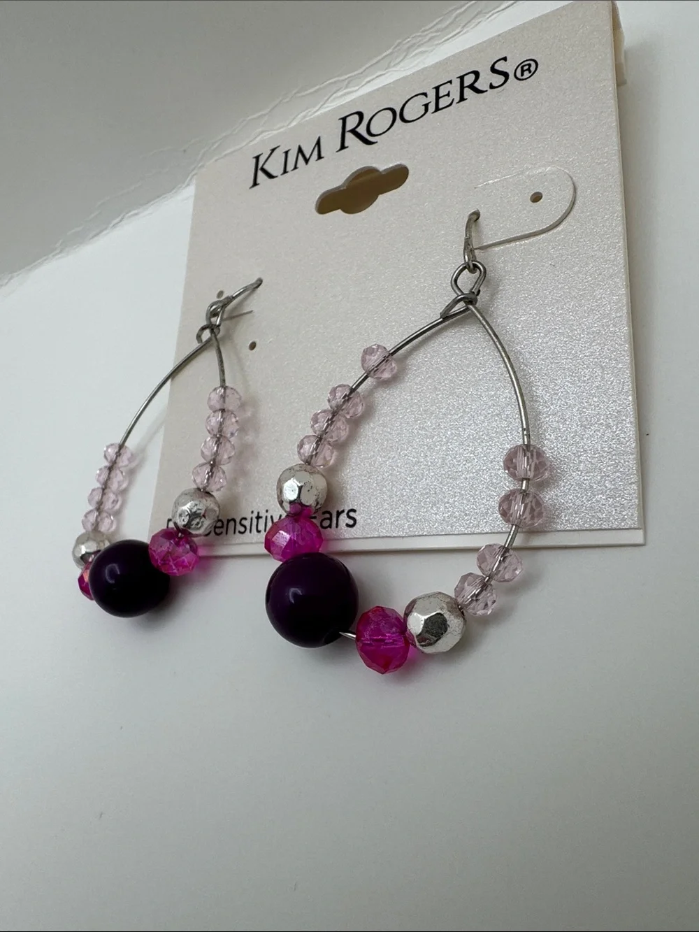 Kim Rogers Purple and Pink Beaded Hoop Earrings